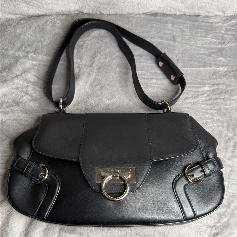 Salvatore Ferragamo Black Leather Shoulder Bag